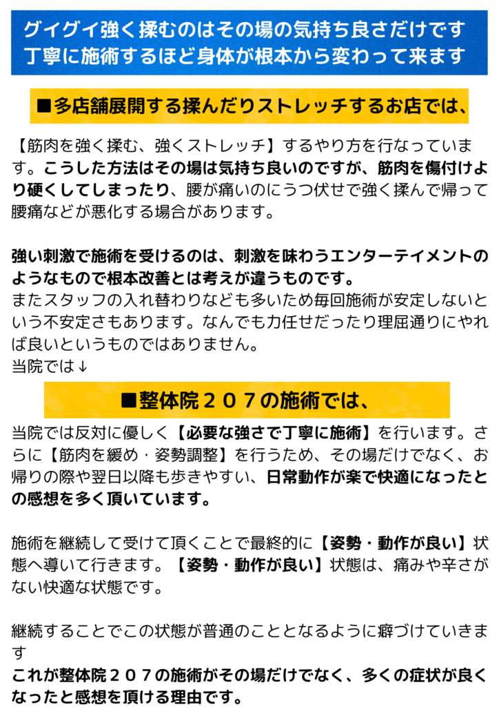 他院と整体院207の違いについて